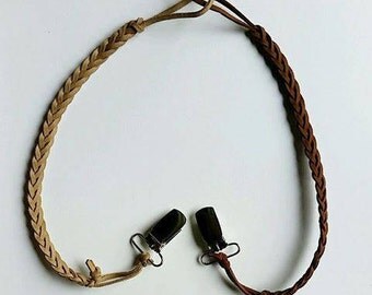Leather pacifier clip, braided pacifier clip, brown pacifier clip,light brown pacifier clip,faux suede leather pacifier clip