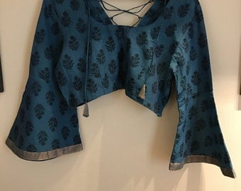 Blue mangalgiri bell sleeved top