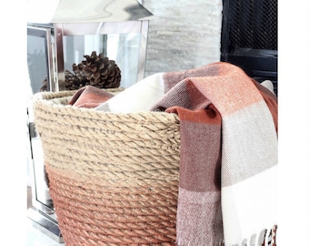 Burlap and rope storage basket