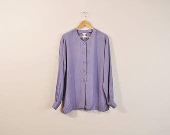 Oversized Silk Blouse, 90s Minimal Blouse, Minimal Silk Top, Oversize Blouse, Purple Blouse, Long Sleeve Button Up, 90s Silk Tunic