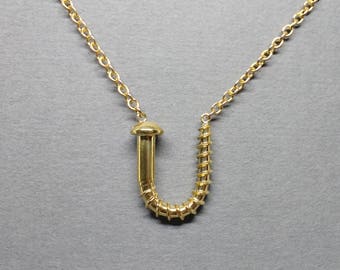 Medium Screw U Necklace, Polished Brass, Round Head, Unisex Jewelry, Brass Screws, Men's Necklace, Women's Necklace