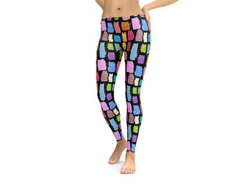 Cat Leggings / Capris Woman's Printed Leggings Yoga Workout Exercise Crazy Unique Leggings Kitten Abstract Handdrawn cats modern print Pants