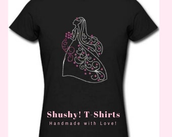 Bride Gown Veil Women Rhinestone T-Shirt Bachelorette Party Bling Wedding Celebrate Night, XS S M L XL 2XL, Colors available
