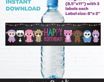 Beanie Boo Water Bottle Labels, Instant download