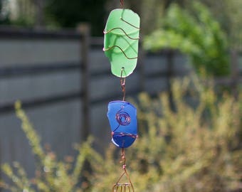Wind Chime Sea Glass Copper Windchimes Suncatcher Outdoor