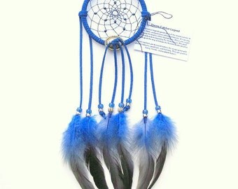 Bright Blue Dream Catcher, Bronzed Rooster Feathers