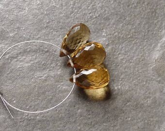 AAA - Whiskey Quartz Faceted Full Drop Briolette Beads - 10-11mm - 3 Beads