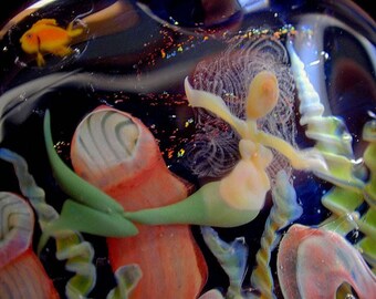 MERMAID PENDANT Lampwork Focal Art Glass ocean scene with coral fish plant life dichroic glass and an opal made by Helen Lee Hoffman