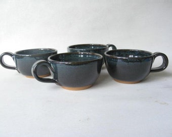 Pottery Cups 8 oz. Set of 4, Cappuccino Cups, Stoneware Cups Set of 4