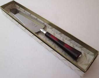 Glo Hill, Vintage Stainless Knife, Cake Knife, bakelite handle cutlery, wedding cake knife, pie server, cherry bakelite, cake server