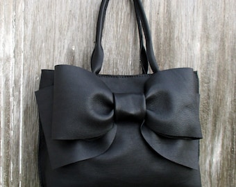 Black Leather Bow Handbag by Stacy Leigh