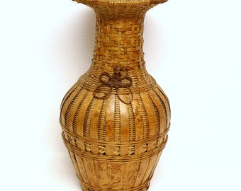 Large Woven Basket Vase with Knotted Embellishment