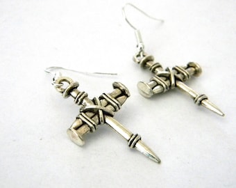 Cross Nail Earrings Silver Color Dangle Earrings