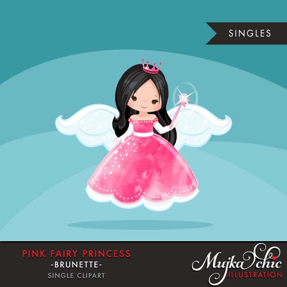 Pink fairy princess clipart. Fairy wings, fairy magic, cute fairy character, princess graphics, princess crown, single illustration Il_570xn