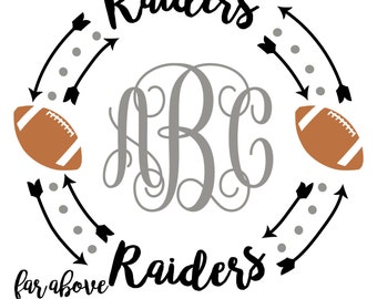 Raiders Football Monogram Wreath frame with arrows (monogram NOT included) - SVG, DXF, png, jpg digital cut file for Silhouette or Cricut