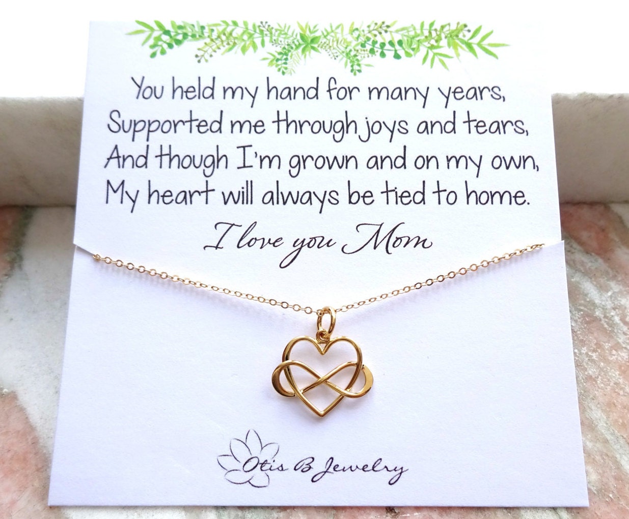 Gift for Mom, Mothers Day Gift, Infinity necklace, love, heart charm, forever, mother of the bride gift from daughter, sentimental, Otis B