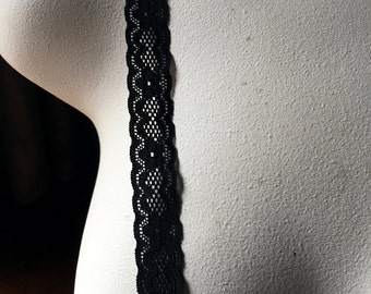 6 yds. BLACK Stretch Lace for Lingerie, Headbands, Garments STR 2006