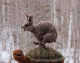 RESERVED - Needle felted Animal Tortoise and the Hare Needlefelted Soft Sculpture Animal by Bella McBride
