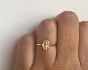 Tiny Gold Miraculous Medal, Virgin Mary Ring, Miraculous Medal Charm, Miraculous Medal, Blessed Mother, Religious Medal, Mother Mary, Mary