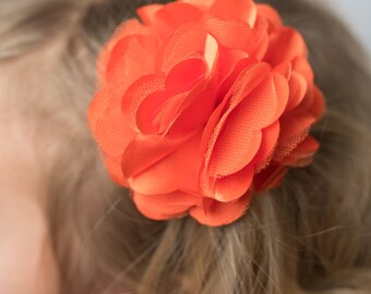 Orange flower clip, girl hair accessories, wedding flower girl birthday gift, bridesmaid accessories, mesh flower clip, orange hair clip