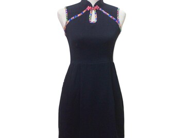 Black Qipao, Modern Qipao, Qipao Dress, Cheongsam Dress, Little Black Dress, 1960s Dress, Oriental Dress, Wrinkle Free Dress, Chinese Dress