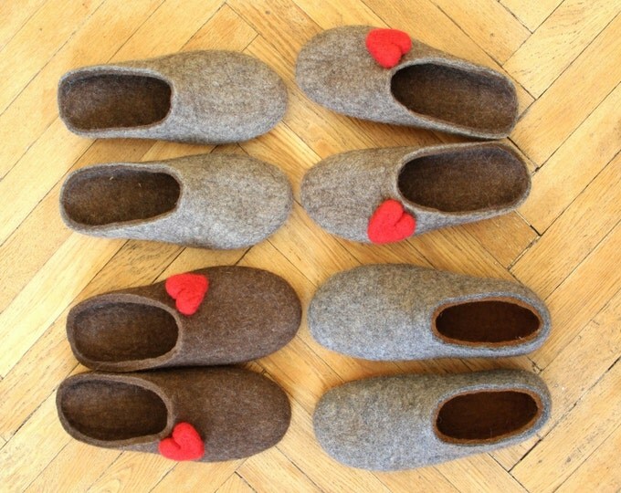 Felted Slippers Heart Clogs For Women, Heart Shoes, Valentines Day Gift, Merino Organic Wool, Love Gifts Womens Slippers, Wedding Gift Ideas