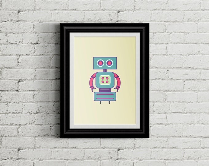 Colorful Robot Children's Wall Art Print Decor
