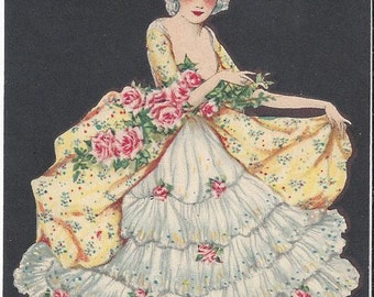 Carte Postale Ancienne Victorienne, Femme élégante Chapeau Fleuri, Années 1910-20, France