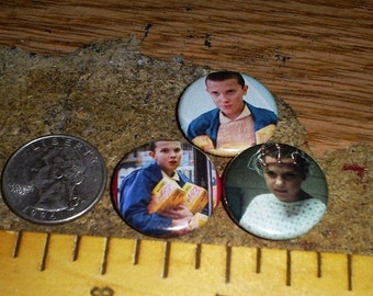 Stranger Things ELEVEN 3 Buttons one inch pinback badge set