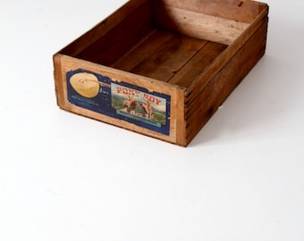 wood fruit crate, Pony Boy Melon box, vintage wooden produce storage box