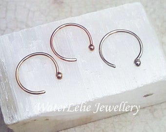 Solid 14k Gold Nose Ring. Rose Gold Nose hoop. Partial nose ring. 14k Yellow gold. Solid gold piercing. White gold nose ring. Ball hoop