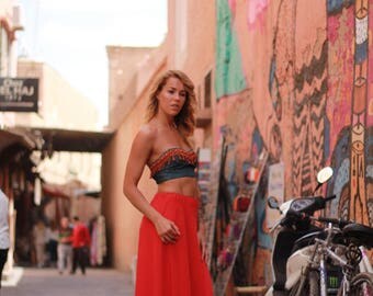 Red maxi skirt, boho skirt, gypsy skirt