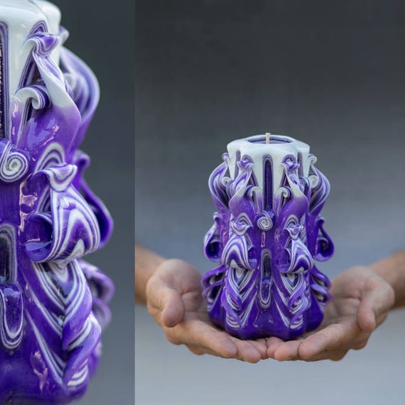Carved candles Unique carved candles Unique gift Purple