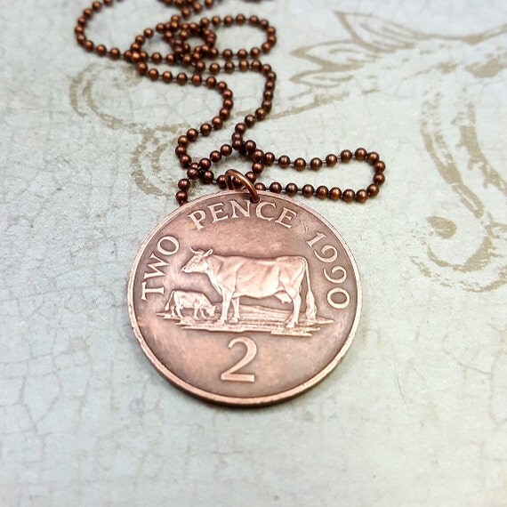 Coin Jewelry Vintage GUERNSEY COW pendant Cow with Calf