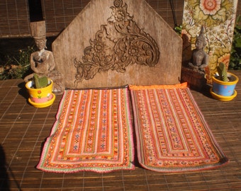 Vintage Embroidered Textile Set Of 2, Tribal Textile, Vintage Cross Stitch, Cross Stitch Vintage Textile