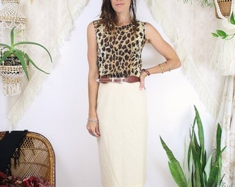 50s Wool Pencil Skirt, Vintage Pale yellow high waist wiggle skirt, 26" waist, Lampl, 3839