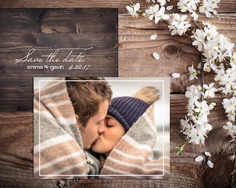 Save The Date Cards Custom Photo Rustic Wood Wedding Announcement 2 Sided