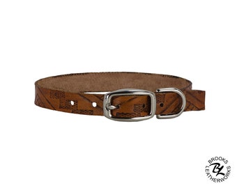 Leather Dog Collar, Embossed Leather Dog Collar, Leather Pet Collar. 3/8 Inch Wide Embossed Leather Dog Collar