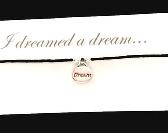 Les MISERABLES themed friendship bracelet on waxed cotton cord OR Silver Plated Key Ring OR Silver Plated Necklace