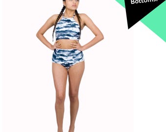 High Waist Swimsuit Grey Cloudy Sky Halter Top Retro Swimwear High Waist Panty