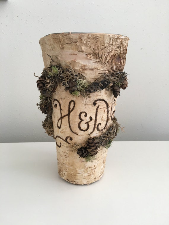 Items similar to SALE Gift Personalized Birch Bark Vase Tall Rustic 9