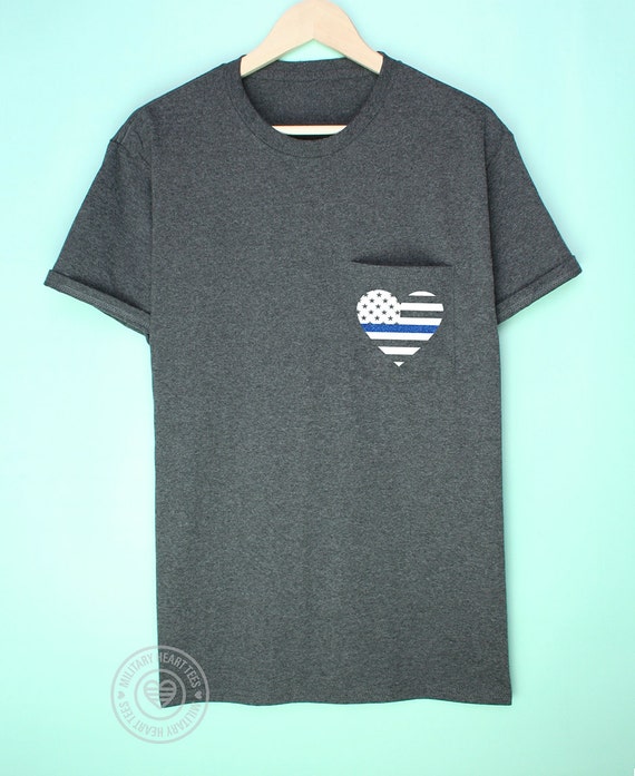 Police love pocket Tshirt Thin blue line police support