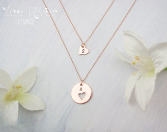 Personalized mother daughter necklaces, choose rose gold, silver or gold. Dainty mother daughter heart necklaces.