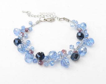 Blue crystal bracelet on silk thread, beaded bracelet