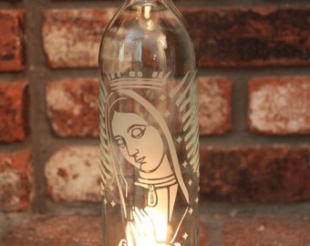 Lantern Our Lady of Guadalupe - Clear (Stand & Candle Included) - Home Decor, Eco Friendly, Stars, Pray, Faith