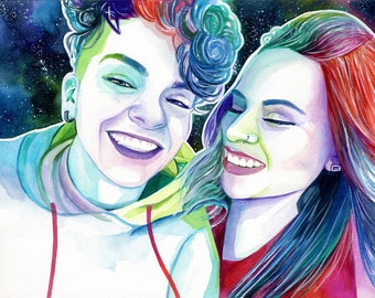LESBIAN WEDDING GIFT, gift for lesbian couple, custom portrait, lesbian girlfriend gift, lesbian art, custom gift from photo, special gift