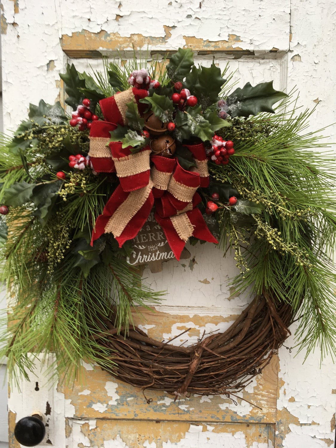 SALE-Christmas Wreath for Front Door Holiday by FlowerPowerOhio