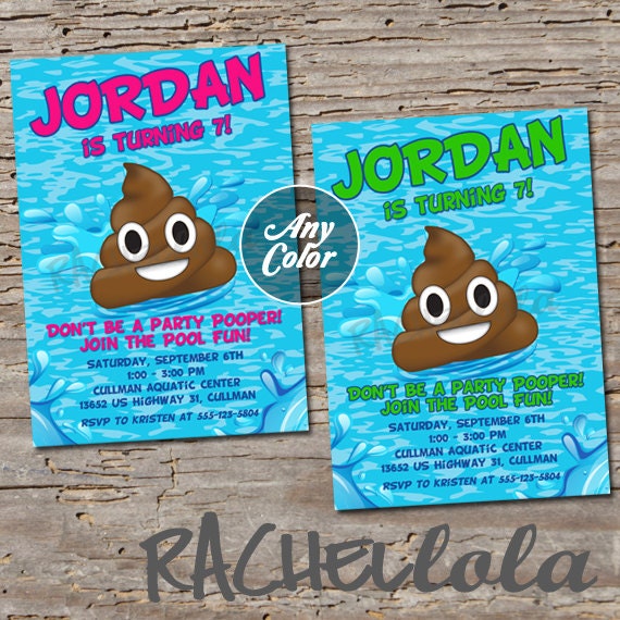 Poop Emoji Pool Invitation Printable Digital Print