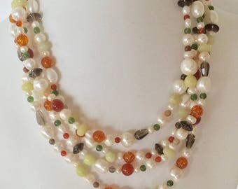 Multicolored pearls and stones necklace June's birthstone