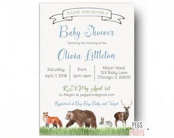 Woodland Baby Shower Invitation Boy - PRINTABLE Woodland Shower Invites - Forest Friends Baby Shower Invitation - Forest Animals Baby Shower